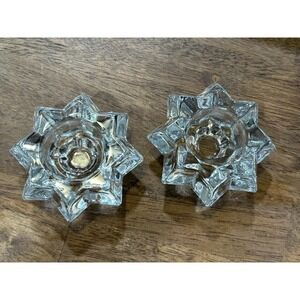 Set of 2 Vintage Starburst Glass Tea Light Candle Holders